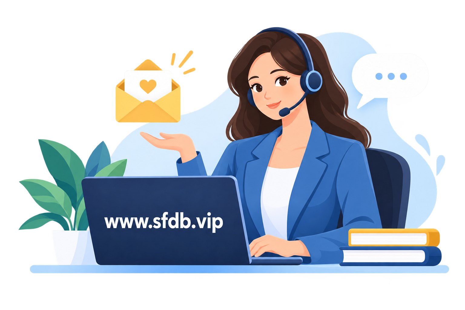 盛丰网客服插画,电脑上显示 www.sfdb.vip